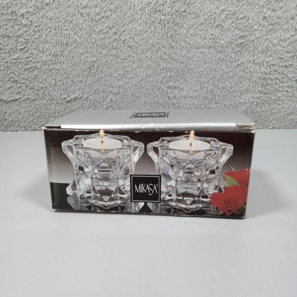 Mikasa Sparkling‎ Star Crystal Votive Candle Holders Pair QQ227/839 Japan Clear
